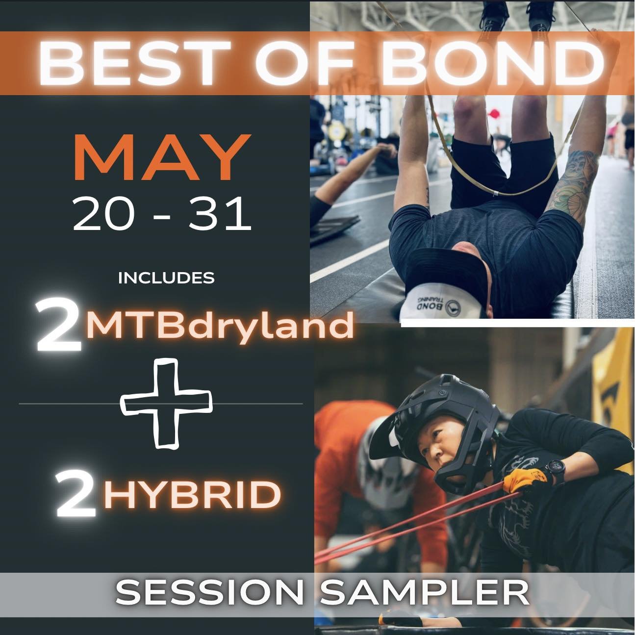 BOOKING NOW 🔗in bio

Our MAY (20-31) BEST OF BOND Session Sampler includes

🔸 2 MTBdryland Sessions 
➕
🔸2 HYBRID Sessions

TOTAL 4 Sessions For $120+gst
(a 25%saving)

This promotion offers an excellent opportunity to come out and try BOTH program