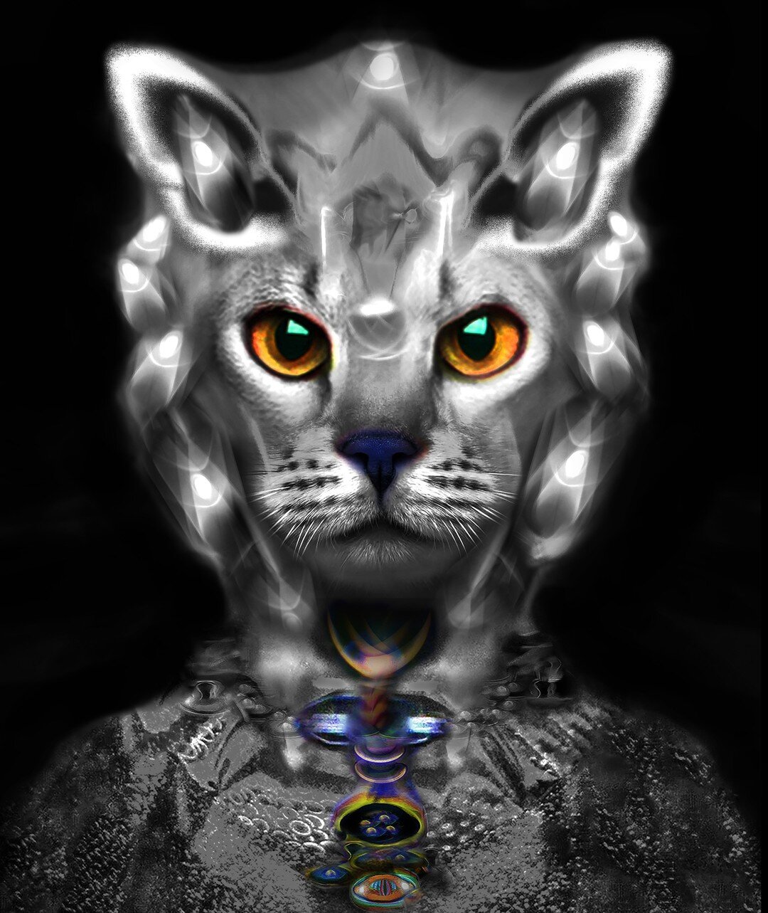 𝘼 𝘾𝙖𝙩'𝙨 𝙈𝙞𝙣𝙙 
The Great Horned Greta
digital photograph
24 x 16 inches
or dimensions variable
&copy; Gary Justis 2020