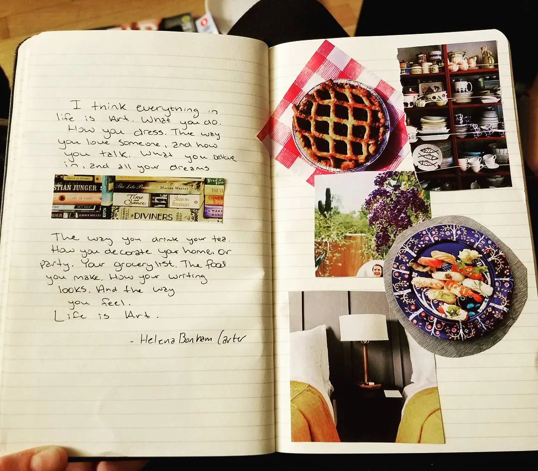I really didn't like this collage when I first made it, but it was the first time I used magazine cutouts in my journal. Now I use them all the time for journal spreads as a cheaper, more dynamic alternative to stickers.