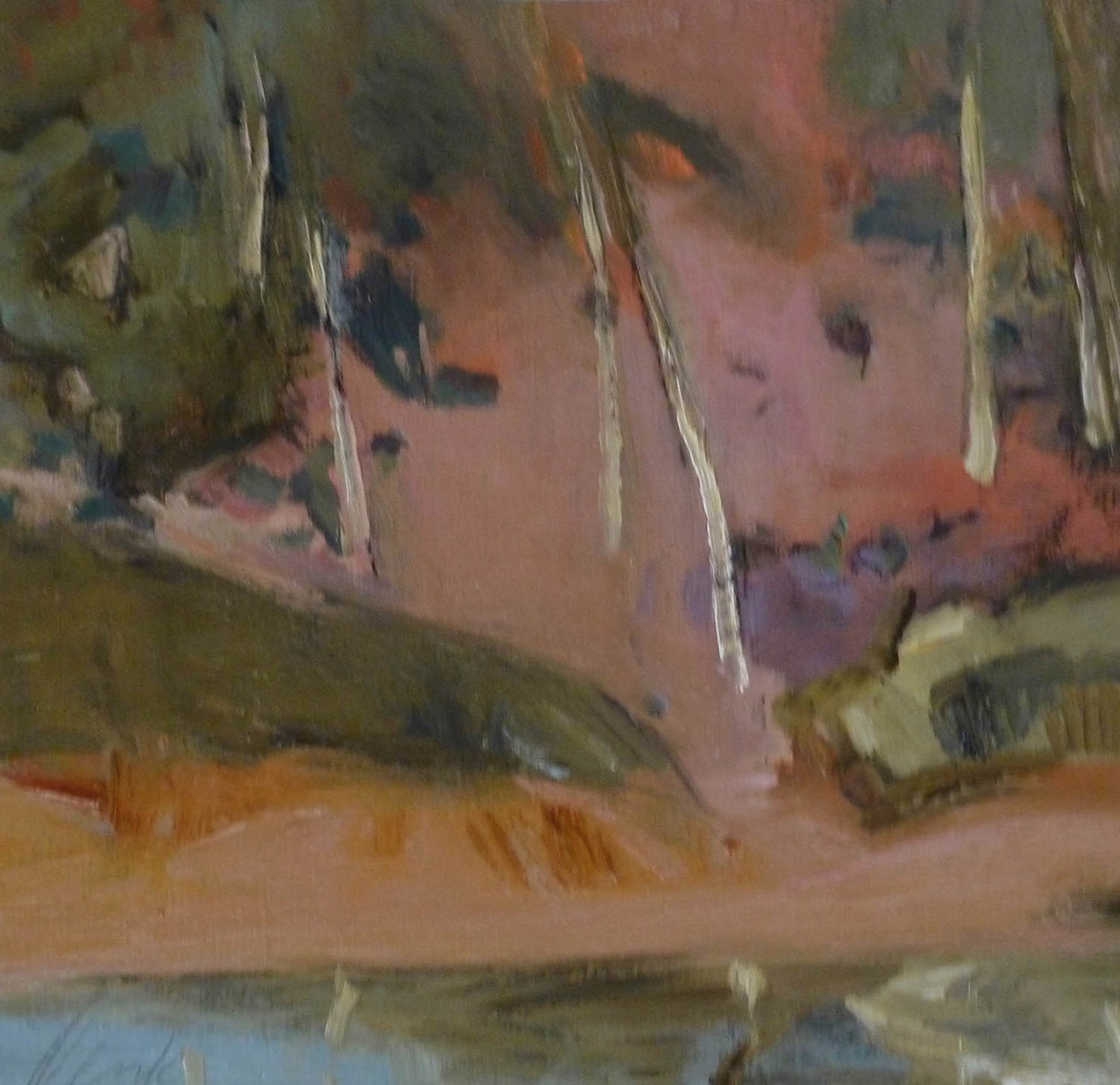  Irma Denk,  Pink Landscape with Trees , 2016, 47cm x 49cm, oil on canvas paper. 