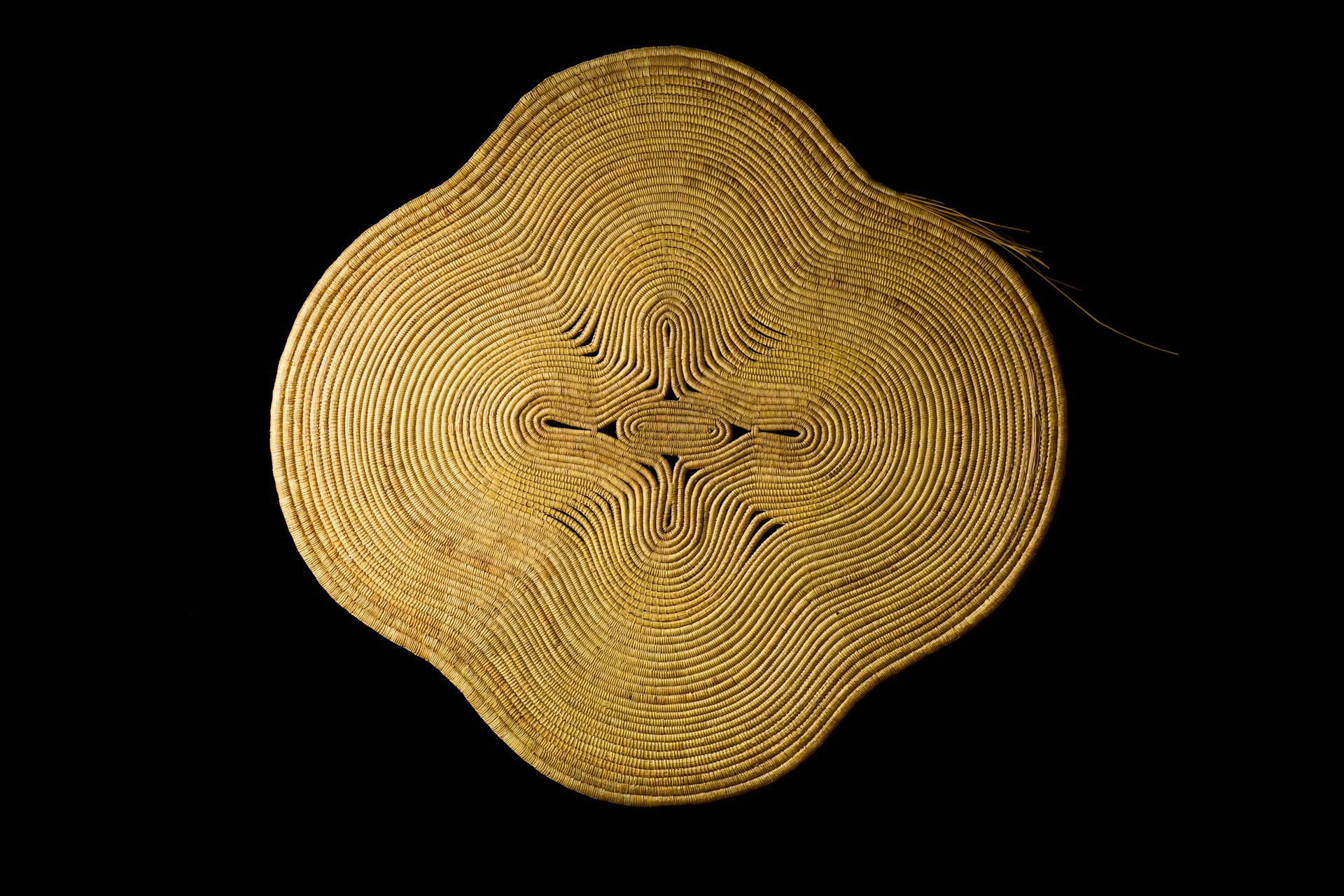   Unfinished Business , Betty Sumner,&nbsp;2017, Ngarrindjeri woven rushes, 100x100cm. Photo Johanis Lyons-Reid 