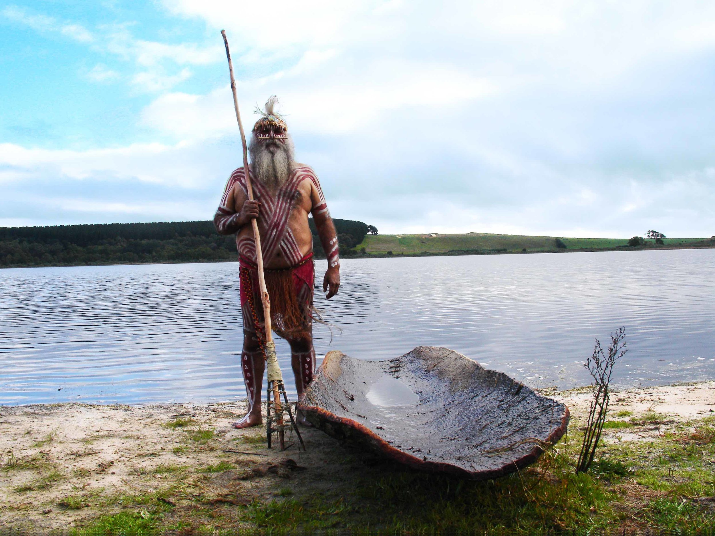   Moogy's Yuki  , Major Sumner,&nbsp;2010, River Redgum bark canoe, paddle-spear and traditional paint. Photo Carl Kuddell 