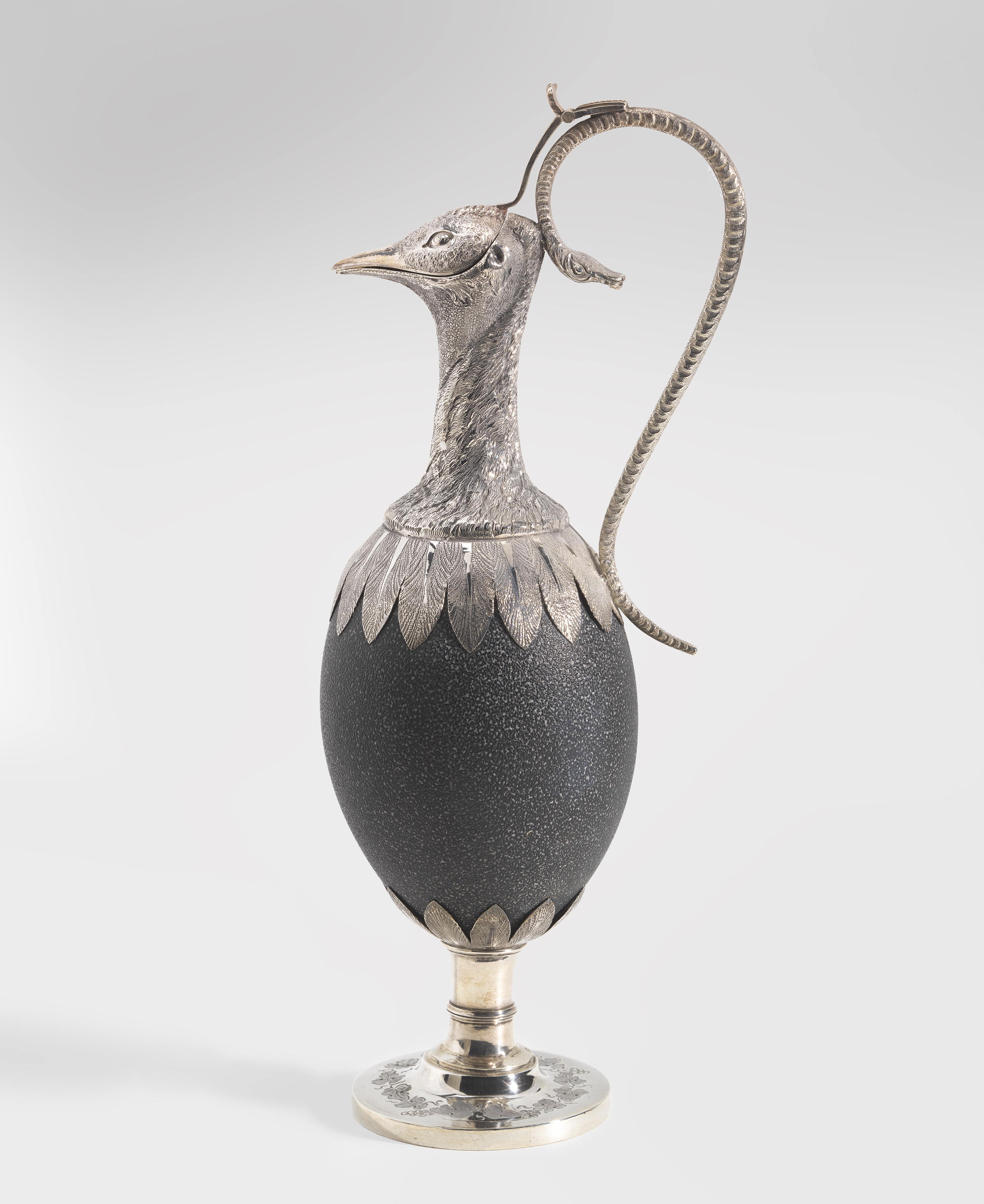   Henry Steiner,&nbsp;  Emu egg claret jug &nbsp;c.1875, sterling silver: raised,stamped, repousse, chased; emu egg: mounted. National Gallery of Australia, Canberra.&nbsp;Purchased 2014 