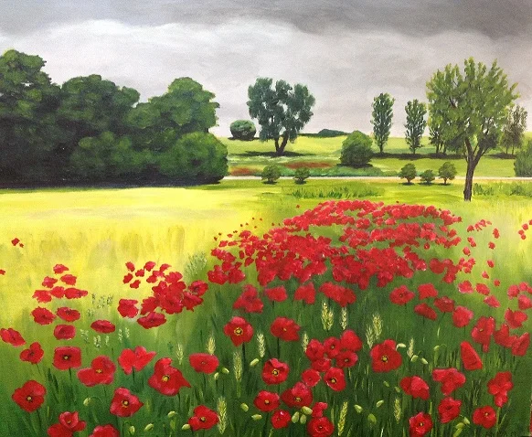 Anita Millsteed, Field of Poppies , 2018, acrylic, 50 x 60cm
