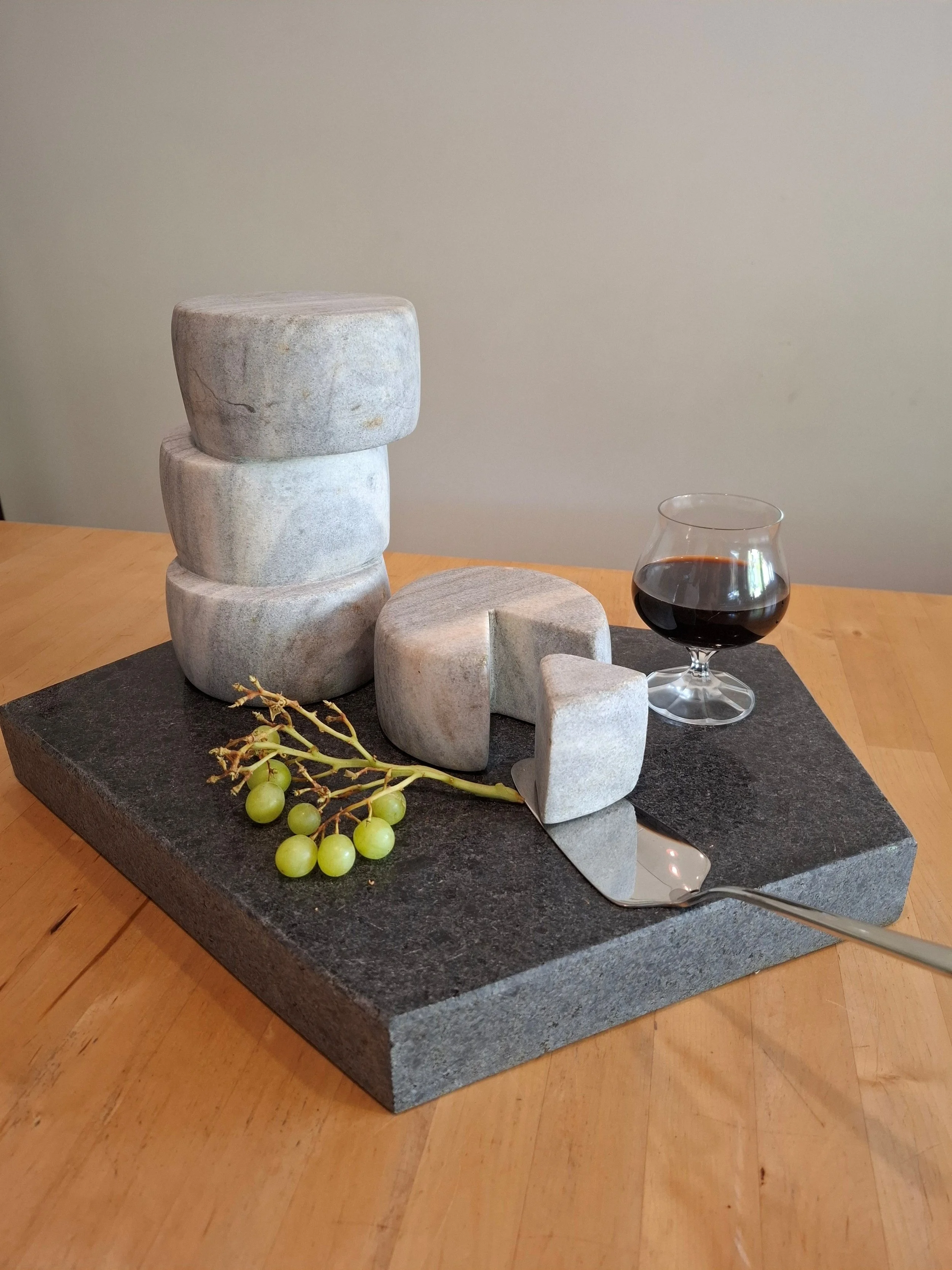  Evan Marker,  Old Mac triple stack,  2019, Macclesfield marble, granite, stainless steel 