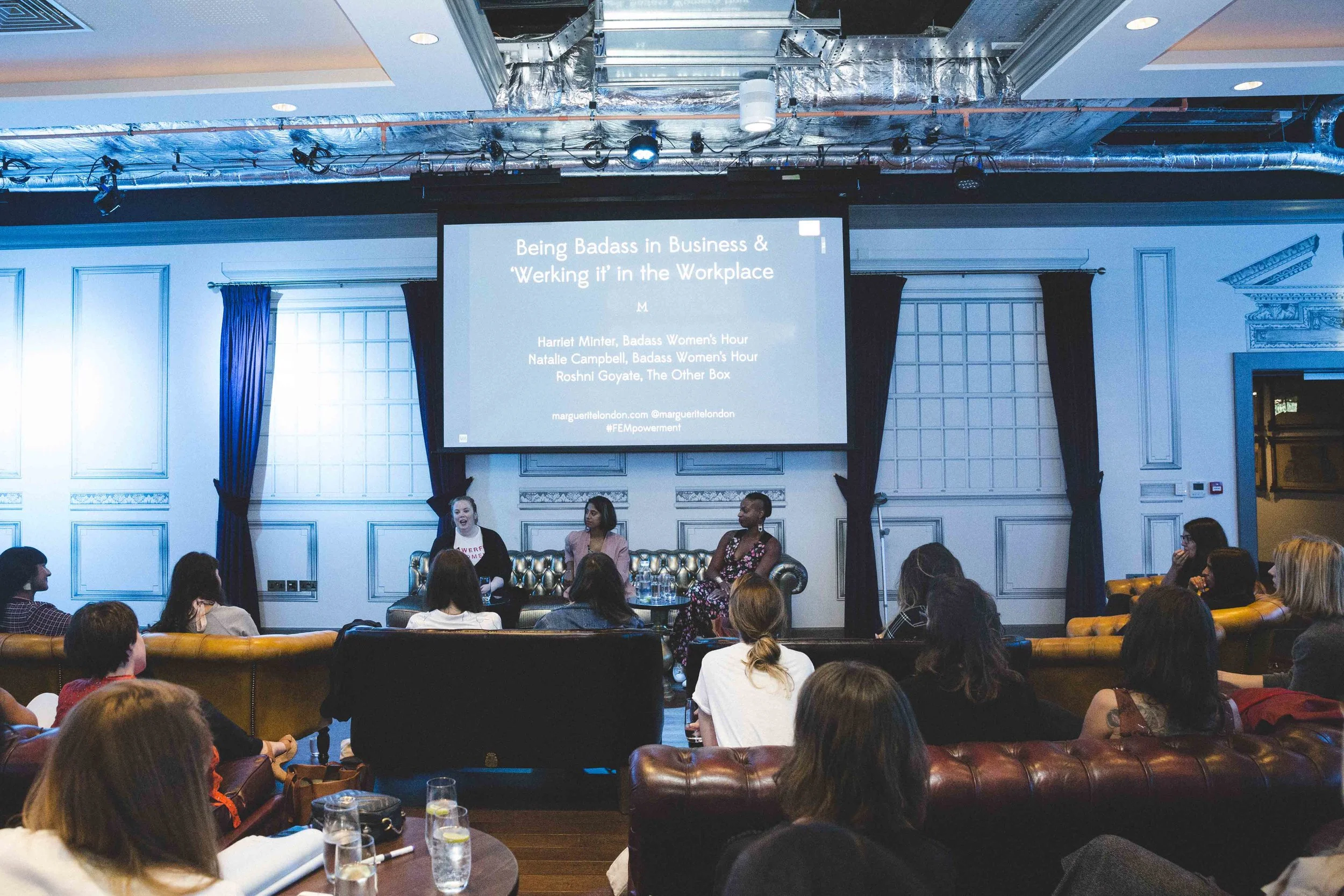MARGUERITE LONDON - EVENT Roshni joined the lovely ladies over at the Badass Women's Hour on a panel discussion on 'Being Badass in Business and 'Werking It' in the Workplace'.