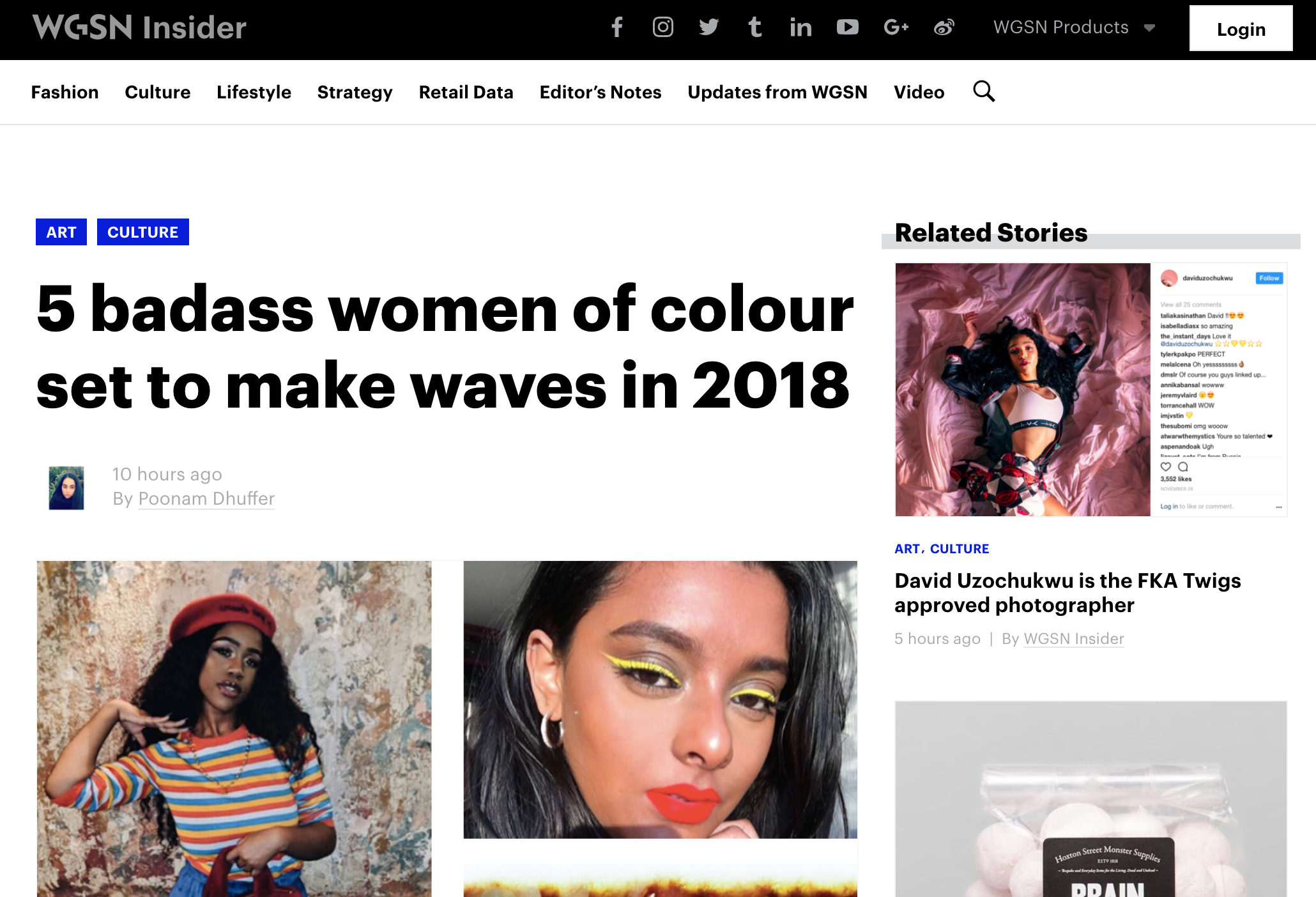 WGSN INSIDER Feature Over the moon to have been featured on this list '5 badass women of colour set to make waves in 2018' by Poonam Dhuffer with great company!