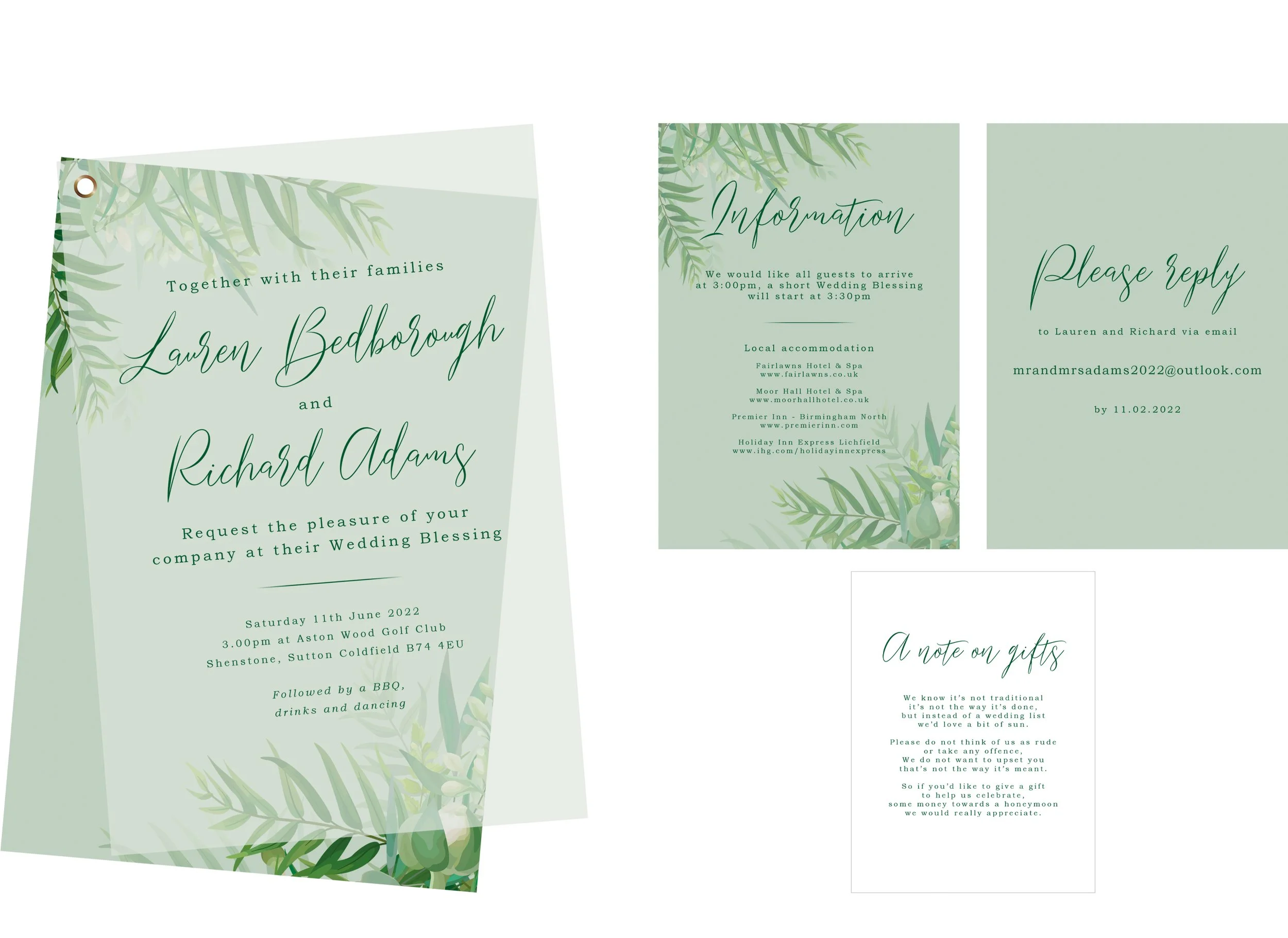  Lauren &amp; Richard Wedding invitation set 