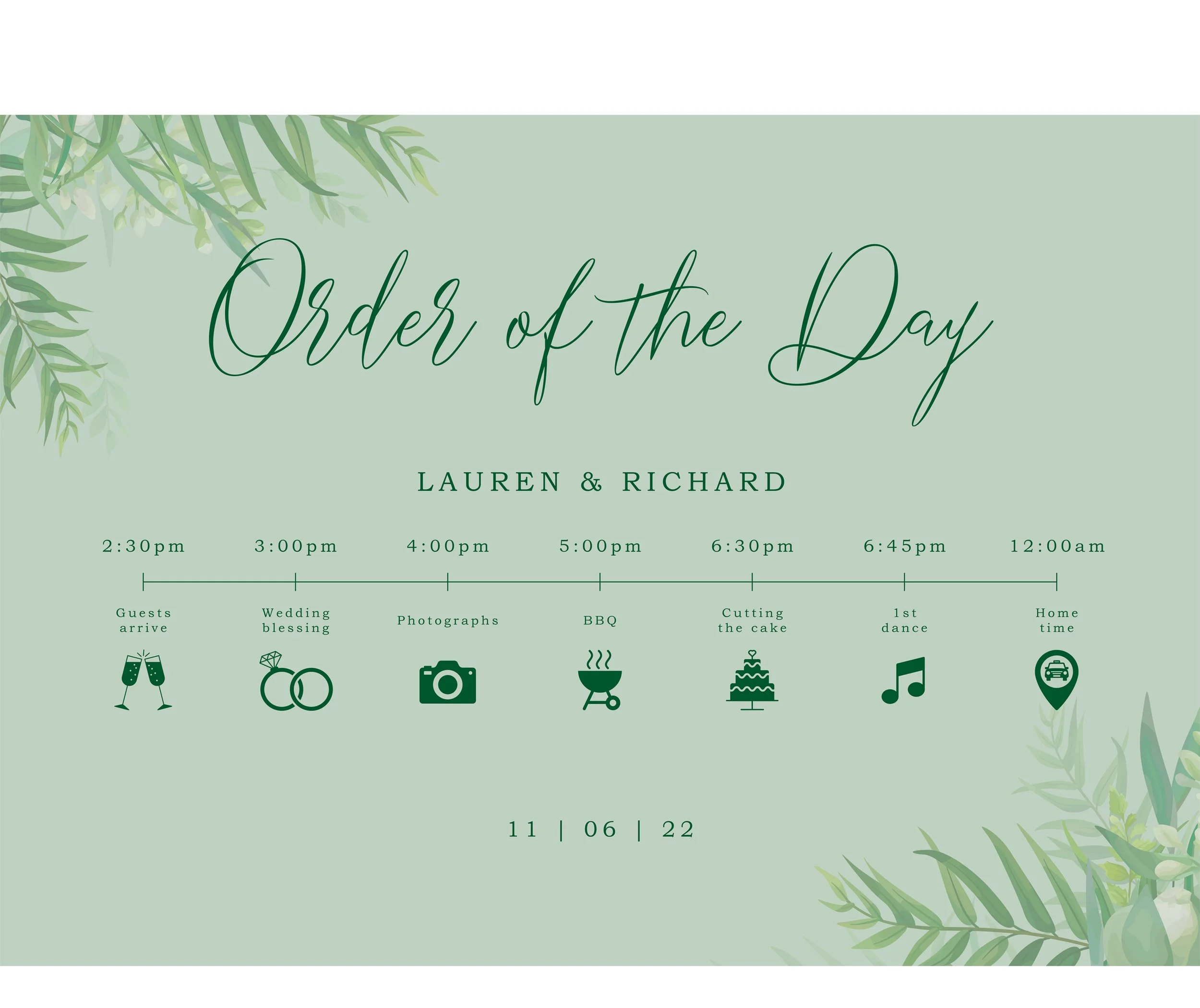  Lauren &amp; Richard Wedding ‘Order of the Day’ board 