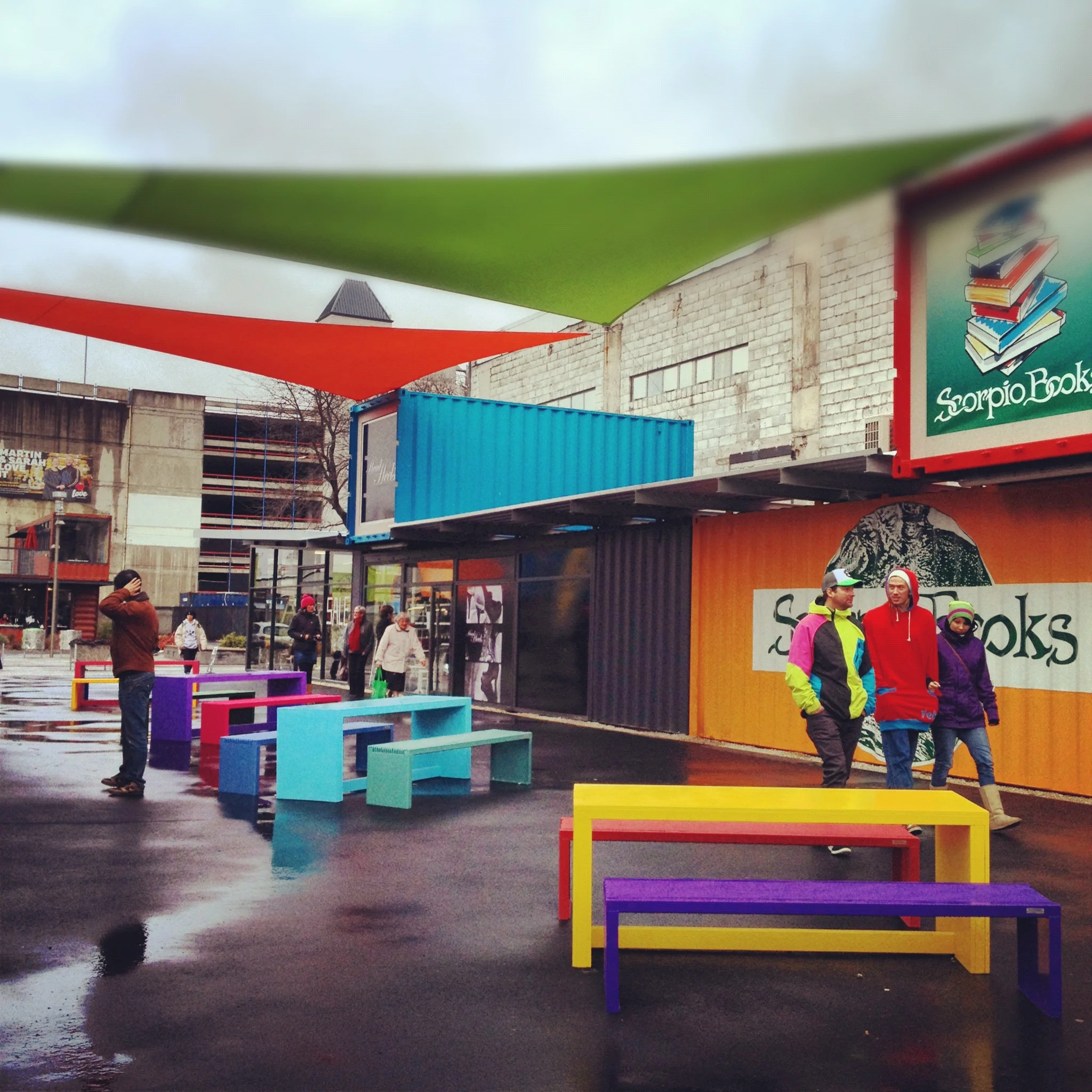  Shopping goes on, thanks to containers pop up shops that keep the city spirit alive.    