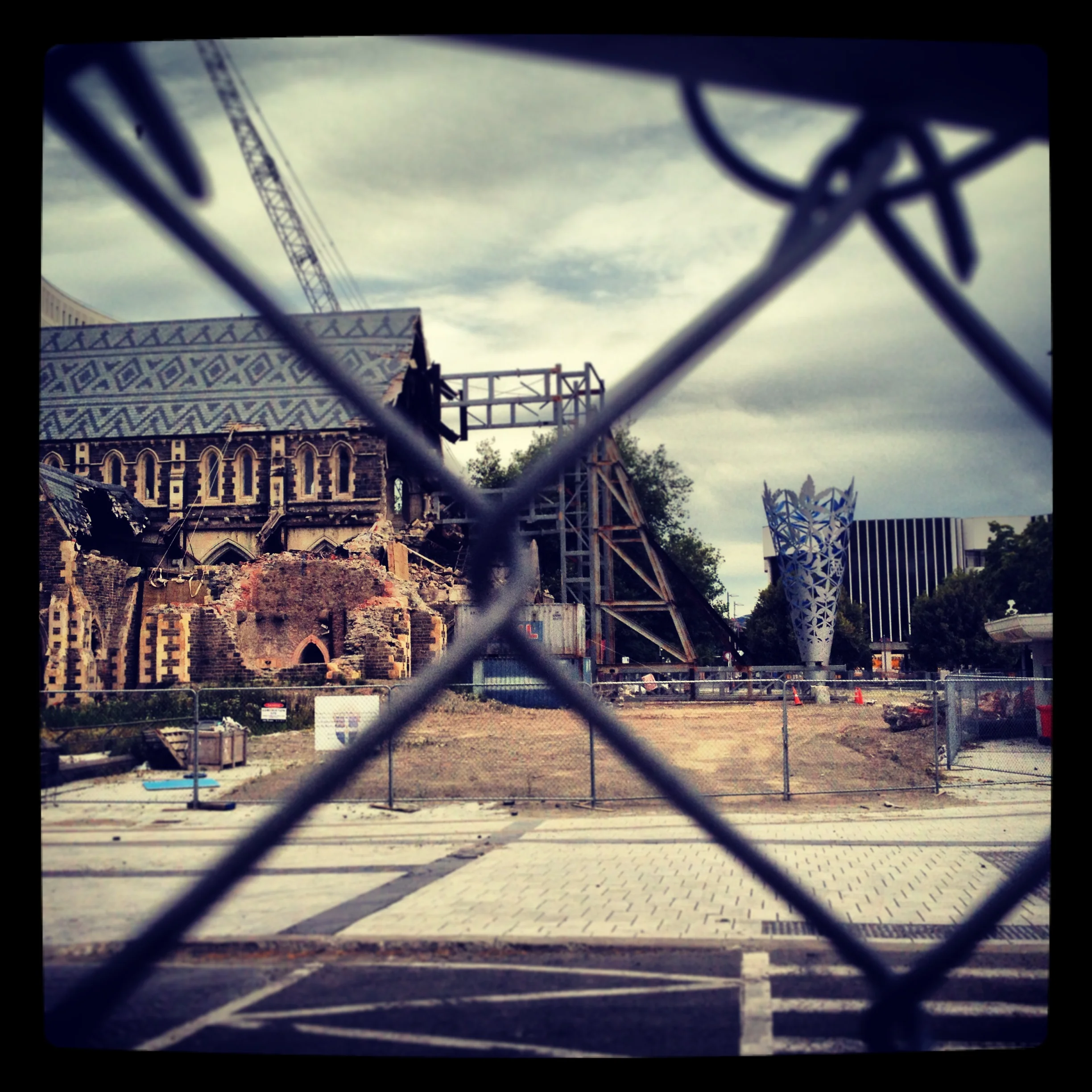  From behind the safety net. What's left of the Gothic Cathedral, pride of the city.    
