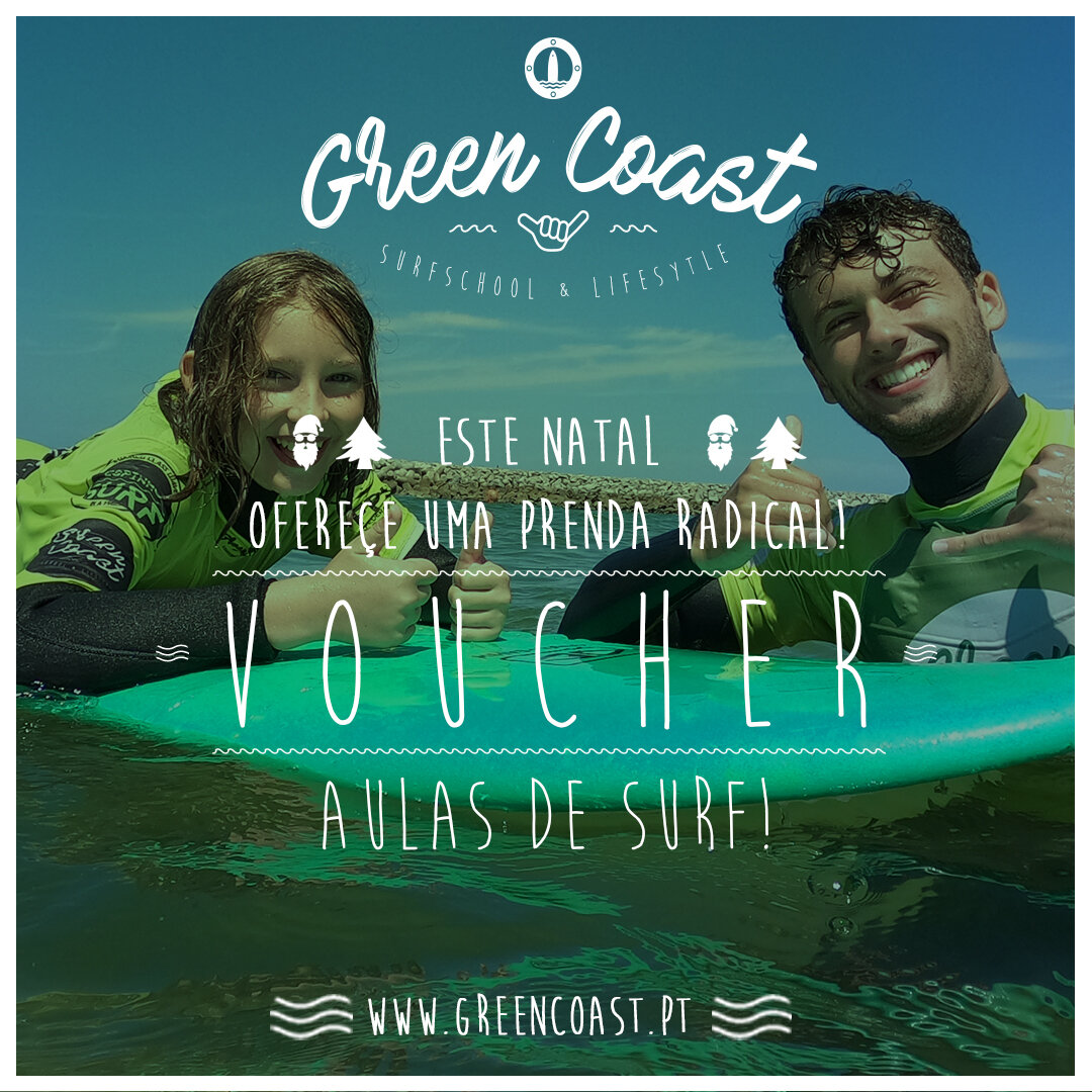 Green Coast SurfSchool &amp; LifeStyle! 〰️

Este Natal ofere&ccedil;a uma prenda radical! 

Temos vouchers com v&aacute;rios packs que poder&aacute; oferecer a quem mais gosta neste Natal! Sem d&uacute;vida que &eacute; uma prenda original e &uacute;