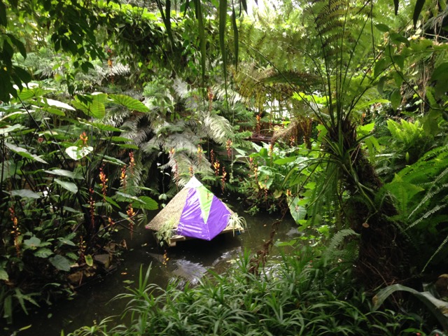 Untitled, pyramid, fabric, tinfoil and spider plants. installed at Roath park conservatory for Made in Roath festival 2017.
