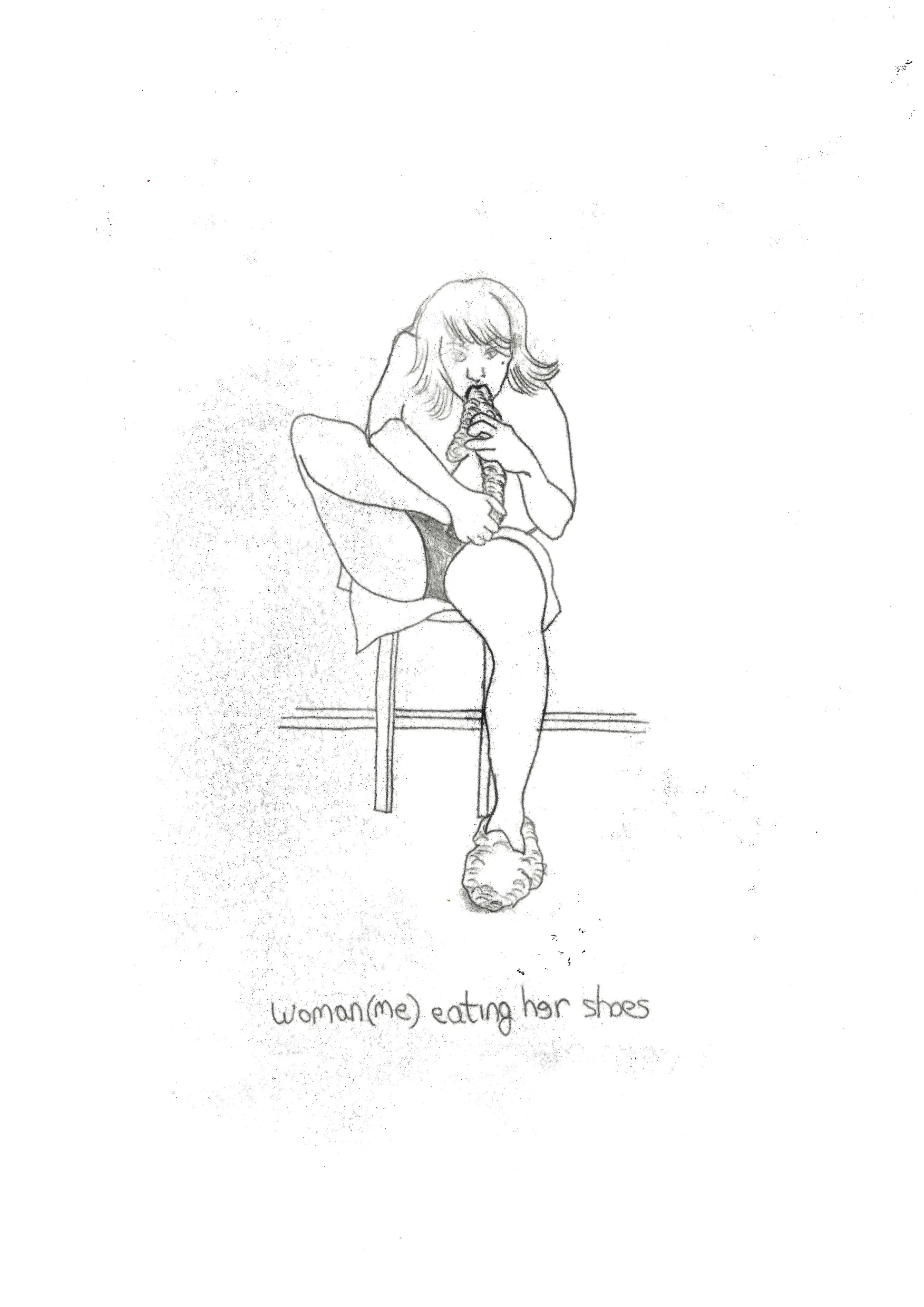 woman (me) eating her shoes. mono print on paper. 21cm x 30cm. 2019