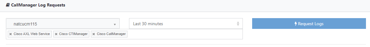 Select the system, time period and services and Orcamate downloads all the logs into a single archive This works through Service provider NAT so it suits HCS or other hosted UC solutions