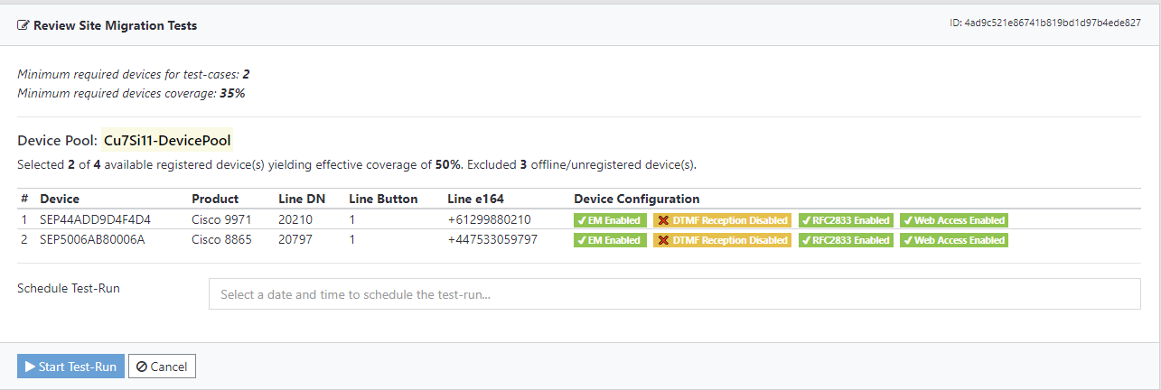 Review your test devices and start the test run