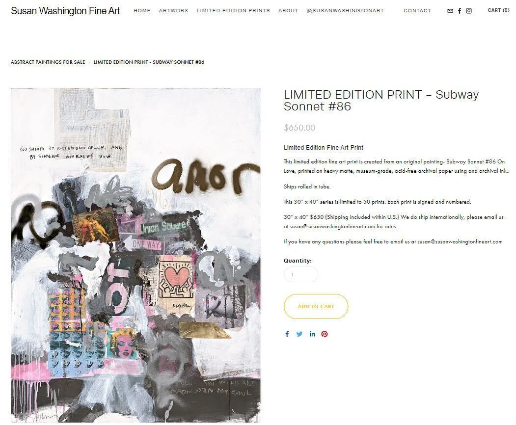 I have uploaded a couple of new LIMITED EDITION PRINTS to my website - susanwashingtonfineart.com/limitededitionprints 

The original painting has been scanned on a flat bed scanner and the quality of the print is amazing.  Printed on museum-quality 