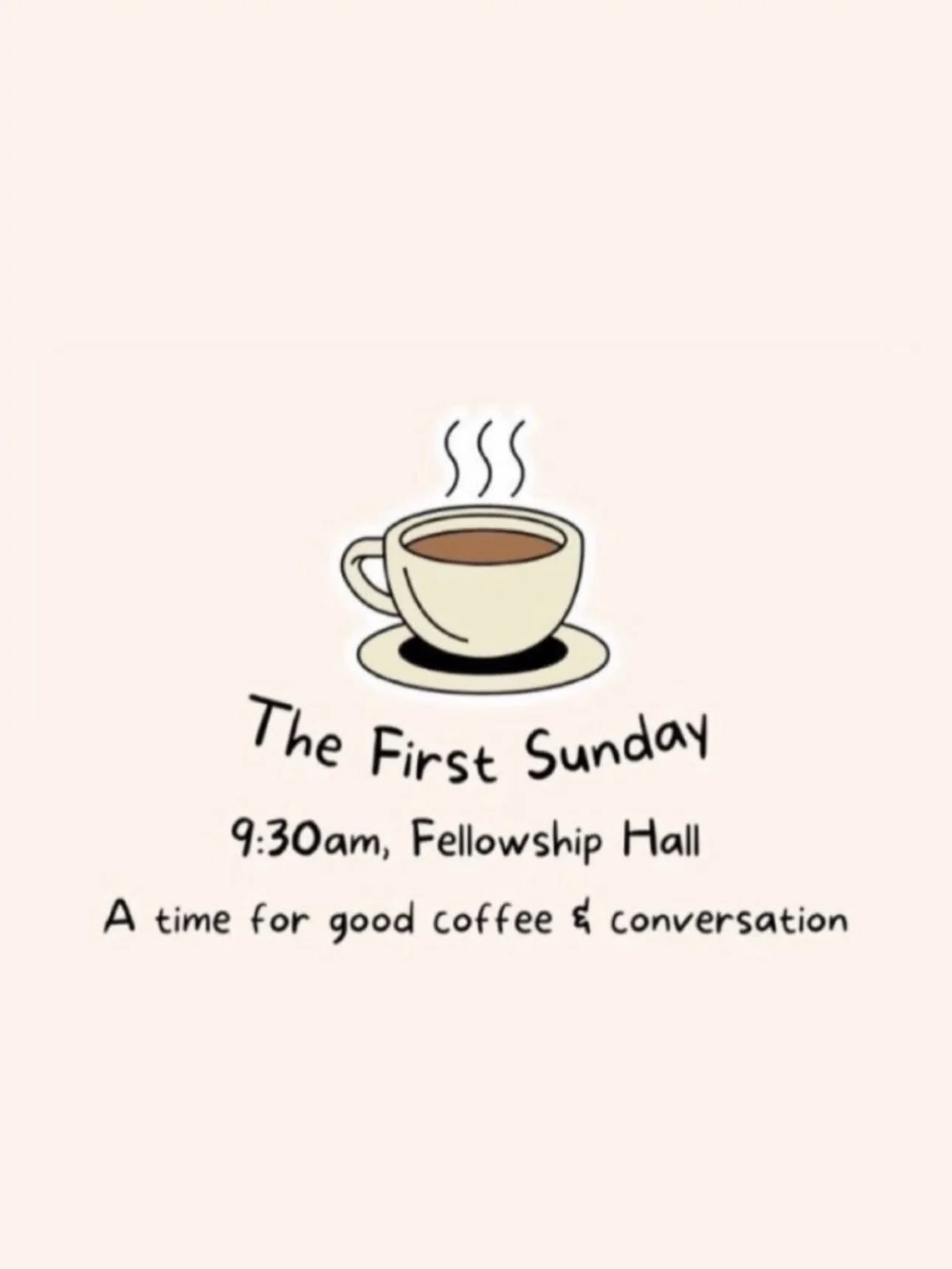 Well, everyone, it is somehow September&hellip;. 

WHICH MEANS: THIS SUNDAY IS FIRST SUNDAY 🙌🙌

First Sunday at Thorn Grove is where we all get together at 9:30 AM in the Fellowship Hall to do exactly that; fellowship. Some weeks, we have a full br