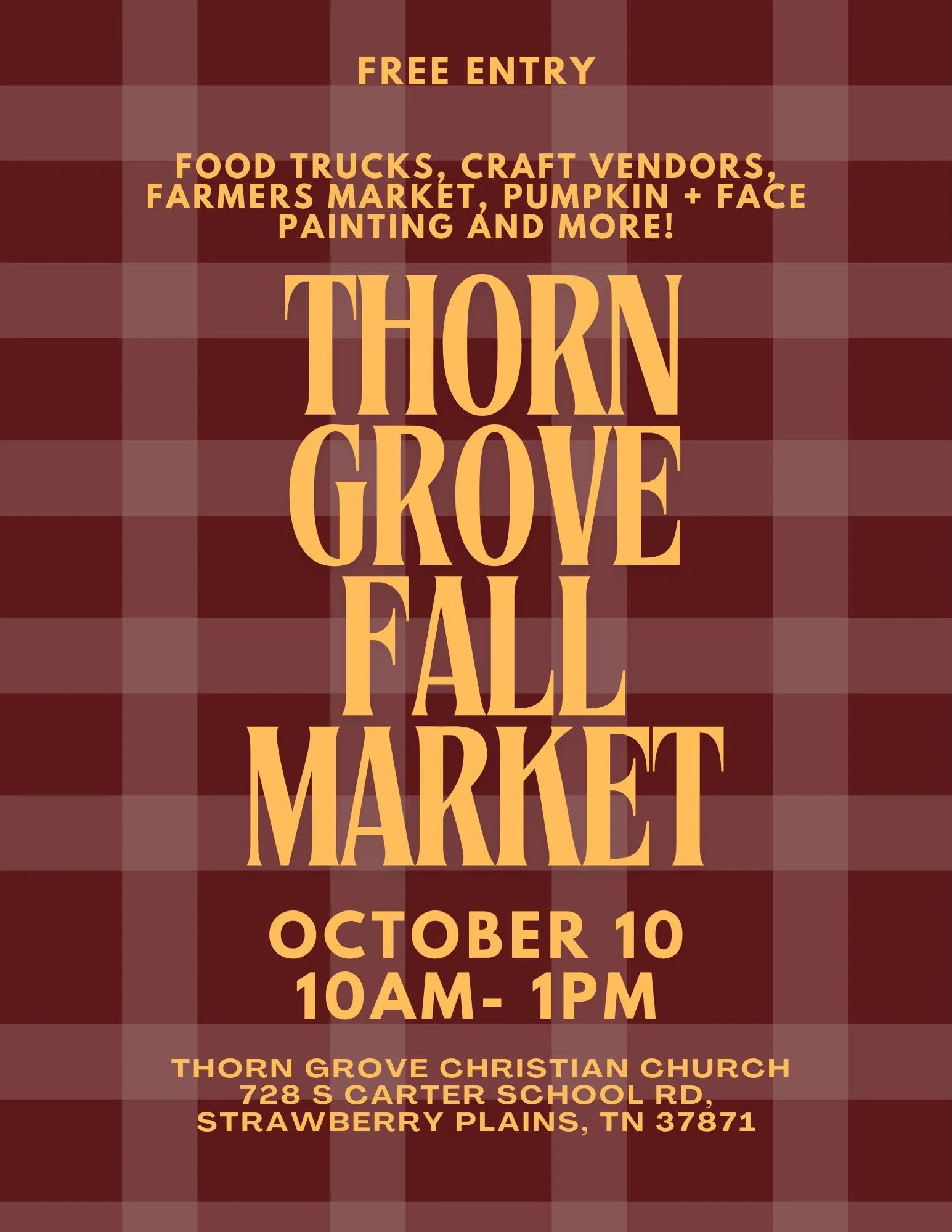 THE FALL MARKET IS LESS THAN THREE WEEKS AWAAAAAY 🍁🙌🍂

Get ready to support some local craft vendors, food trucks, small businesses, and have an all-around great time on October 10th from 10 AM to 1 PM at Thorn Grove Christian Church!!

This year,