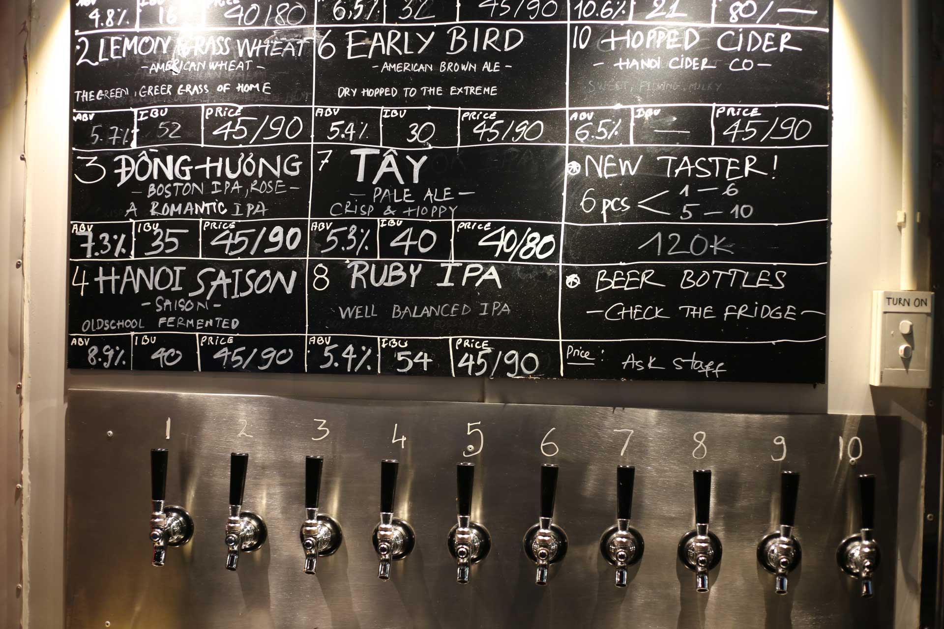 The board at Furbrew. When I asked Thomas why he named the brewery Furbrew, he pulled down the collar of his shirt and pointed to his chest hair. "It was my nickname as a homebrewer, and it just kind of stuck." 