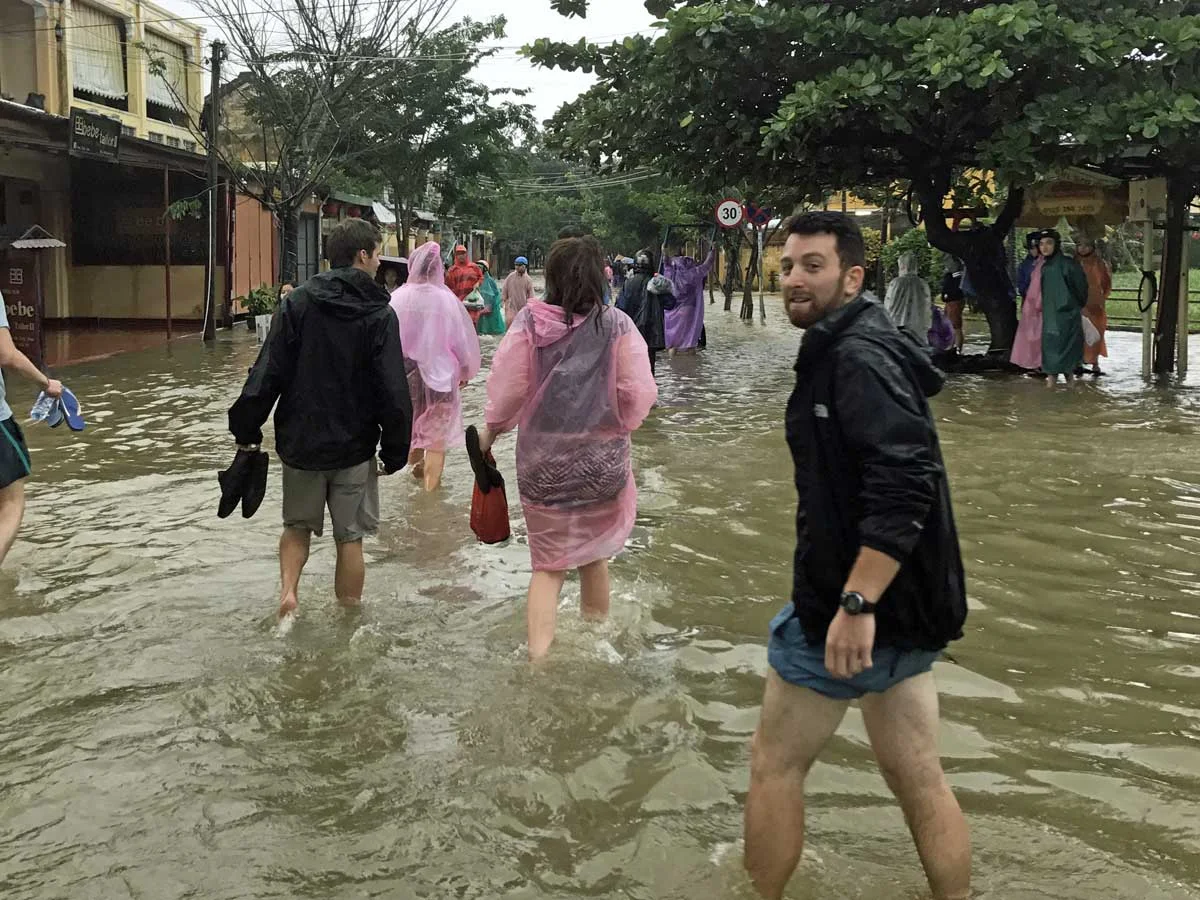 This is a street in Hoi An during a rare rain-free moment. Nice legs Dan!