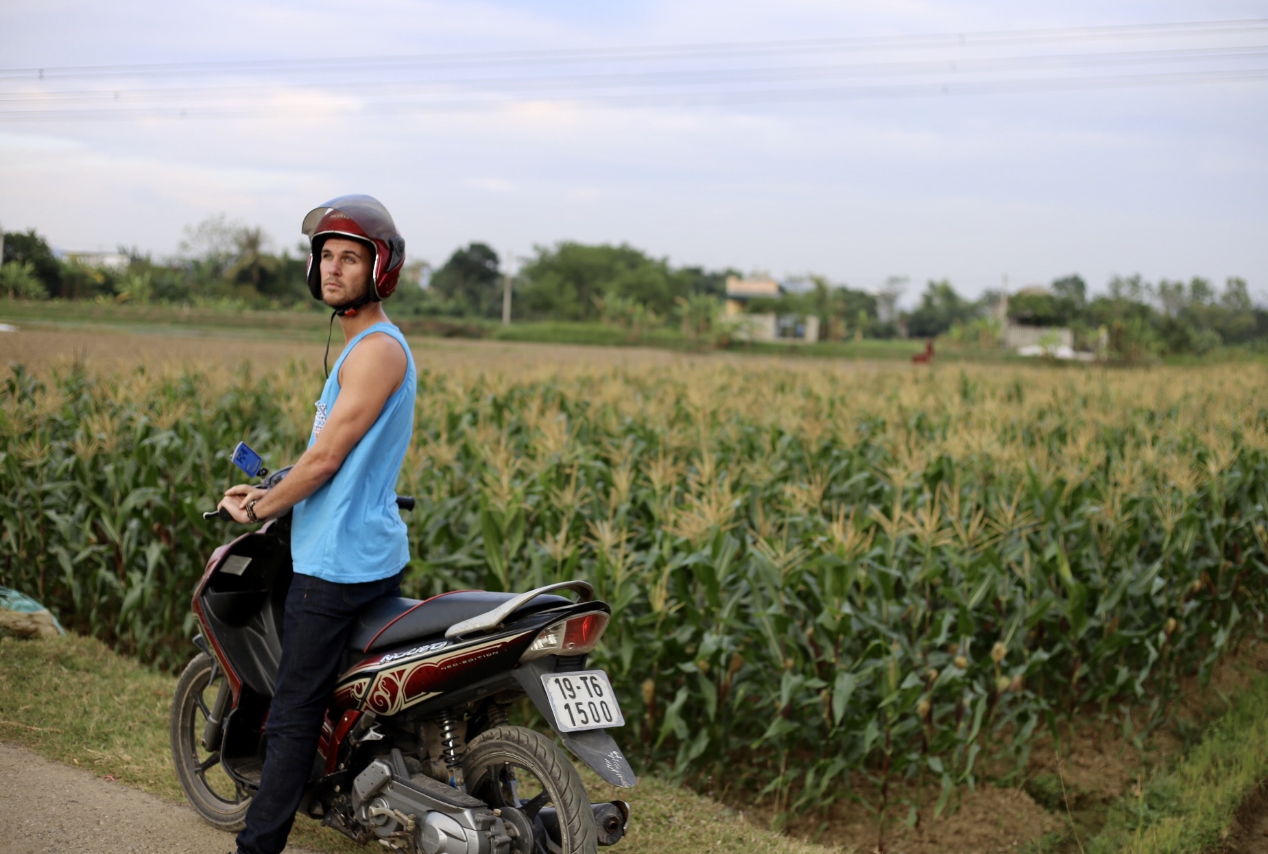But why male models? Nikola staring off into the distance as he does on our motorbike ride to Ninh Binh.