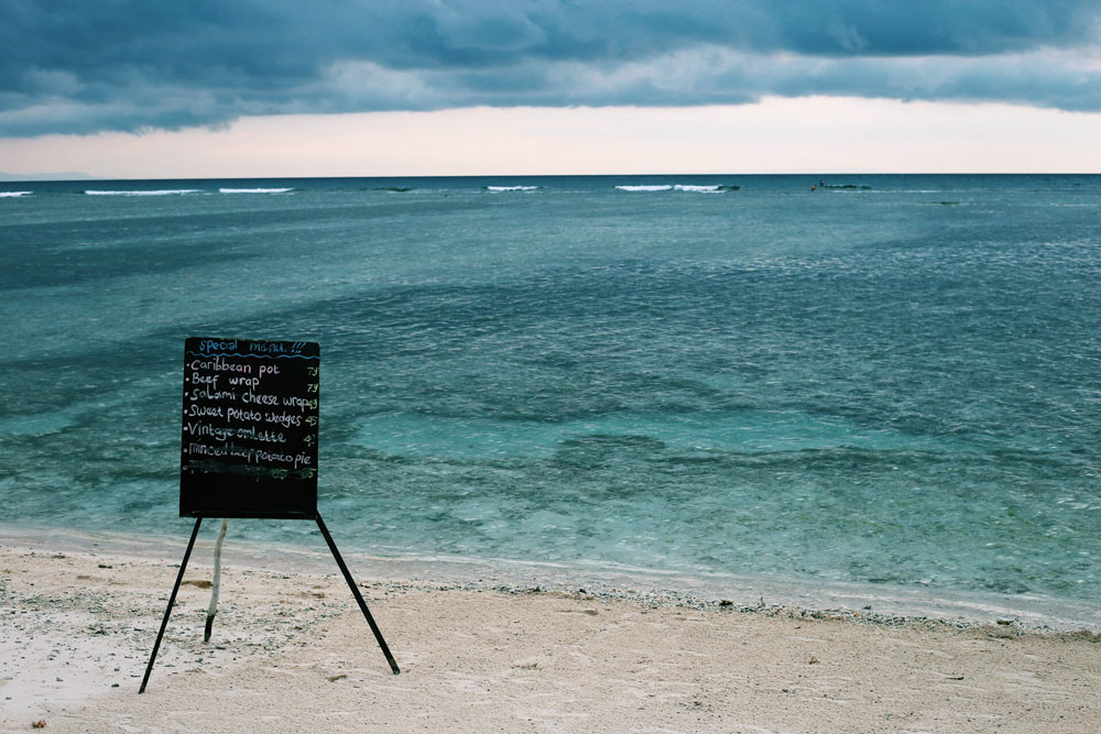 Menu with a view on Gili Trawangan.