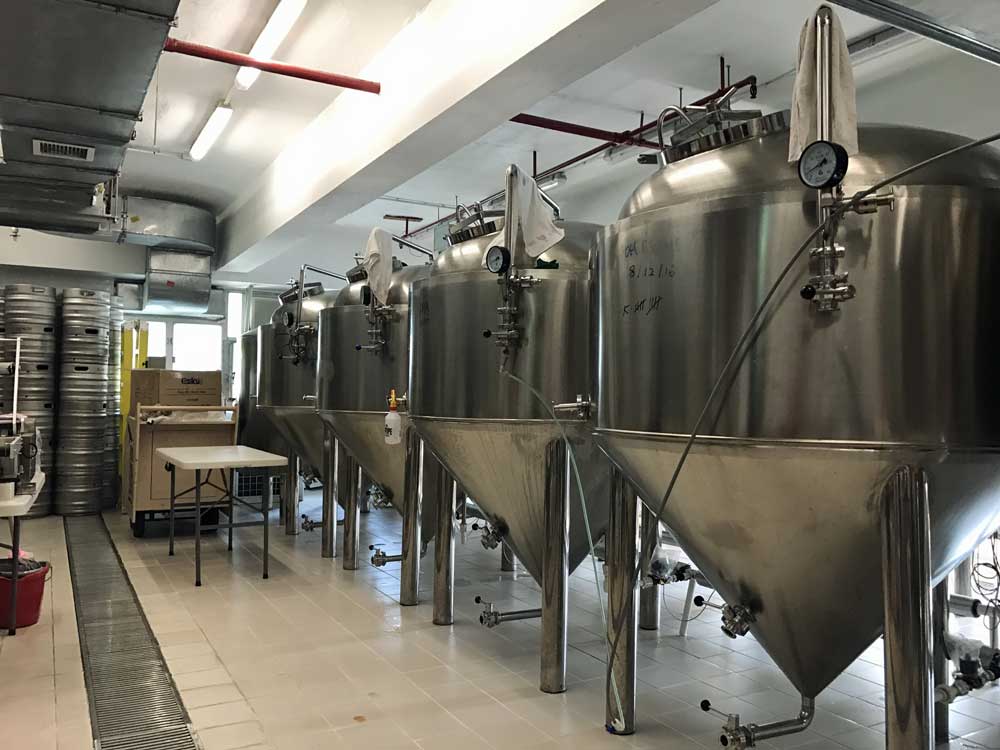 Black kite brewery on the 11th floor. Apparently all of the fermentors were brought up the freight elevator, which caused quite a headache moving in. Since I had a hurt leg, I appreciated that the brewery was located in a small space. I could do the full tour from my seat.