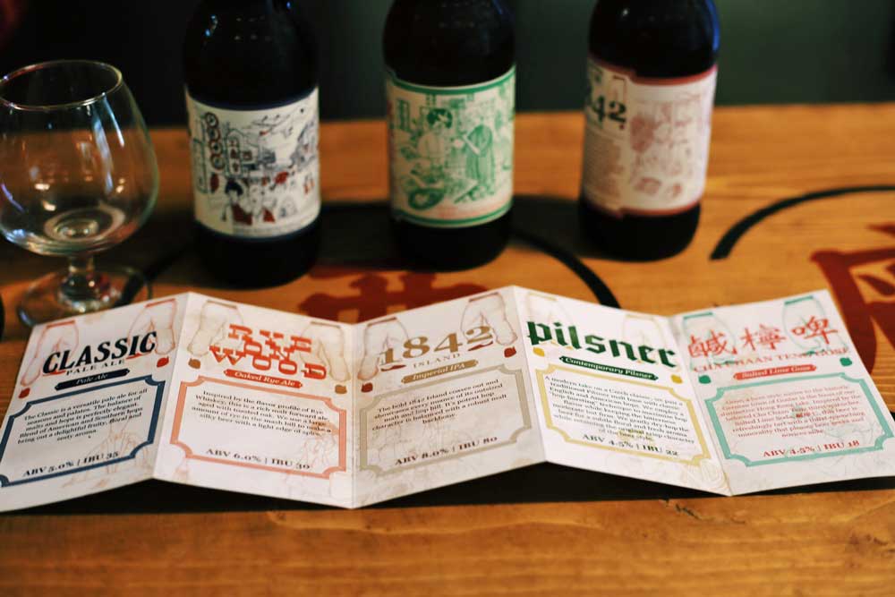 A few of Young Master's core beers, from left to right: Classic Pale Ale, Rye on Wood "Oaked" Rye Ale, 1842 Imperial IPA, Contemporary Pils, and Cha Chan Teng Gose.