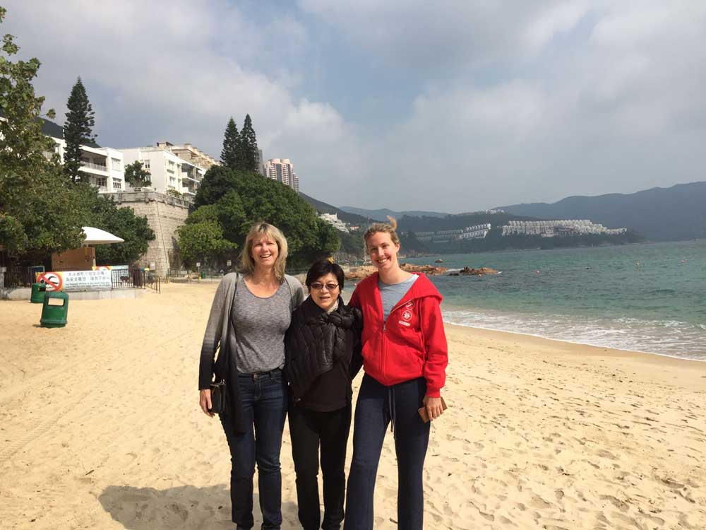 Rocking my Young Master hoodie on the beach with my Mom and Aunt Maggie in Repulse Bay, a 15 minute drive from Wan Chai.