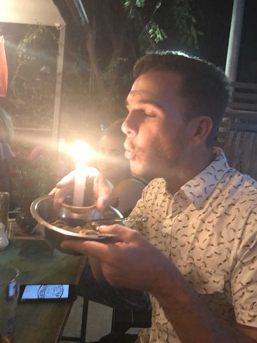 What better way to celebrate your birthday than with a table candle, the banana crew, and a friendly game of King's Cup?