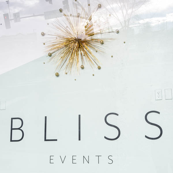The modern, sleek window launching a newly designed Bliss Events.