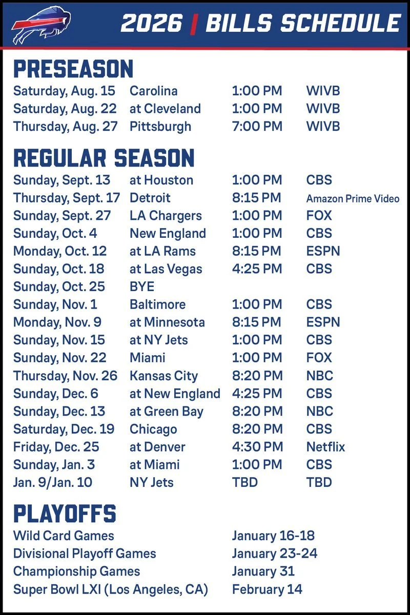 Buffalo Bills 2026 Schedule