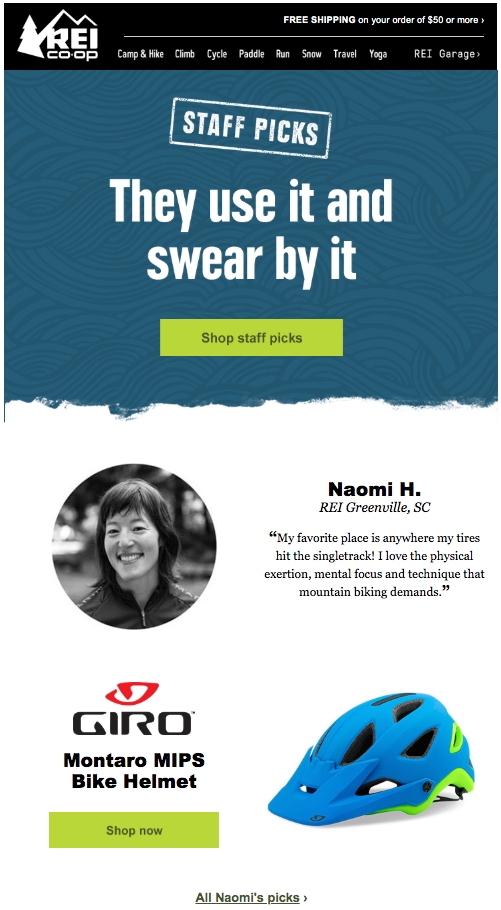 REI social proof email example
