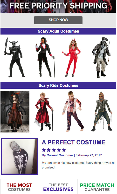halloween costumes social proof email example