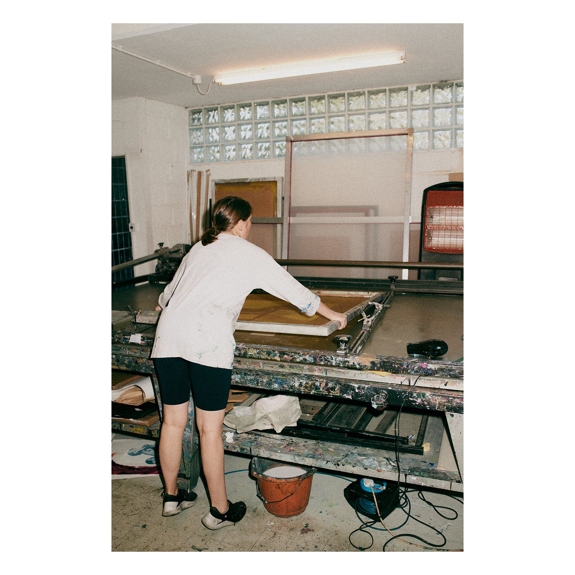 Katy Binks screenprinting in the studio