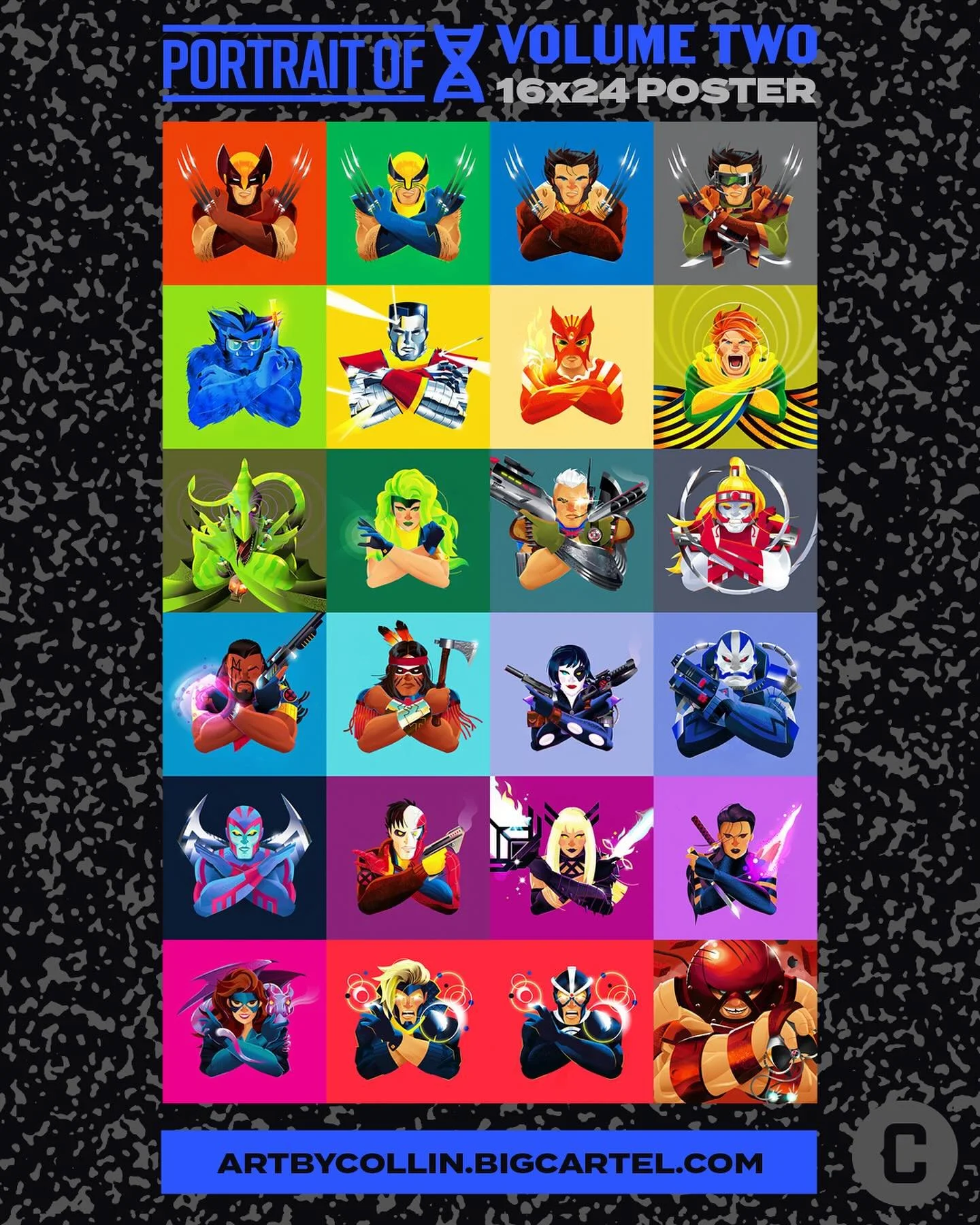 #PortraitOfX VOL. 2 POSTER | 16x24&rdquo; &bull; *Now available* for #PreOrder in the shop (artbycollin.bigcartel.com)! LFG BUB.
❌2️⃣
I&rsquo;m still so stoked on this ongoing #XMen series since it began in 2020 (Vol. 2 kicked off in 2022, and wrappe