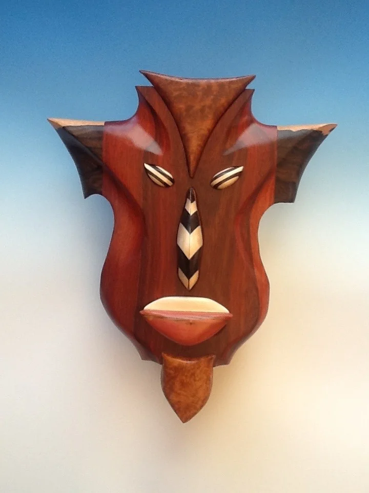 "I.N.Sync" Bloodwood, Thuya Burl, Holly, Pink Ivory, Amboyna Burl, Zircote, Ebony 3" x 11" x 13"