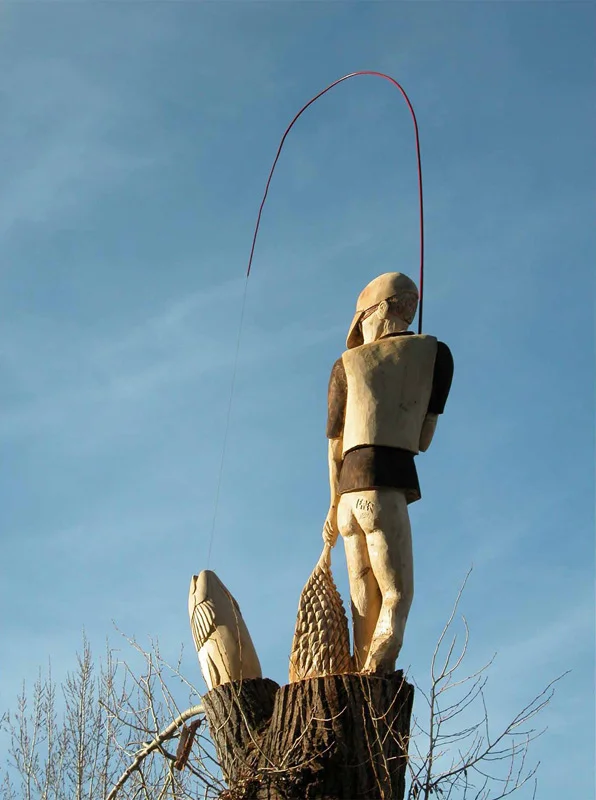 "Sandy meets old Goliath" Public art in Basalt, CO. Carved from a Cottonwood tree.