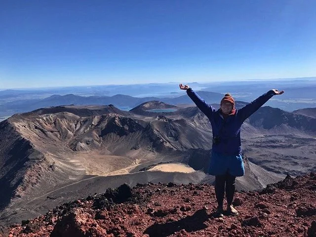 Day 49: We changed things up and Kiwi took a photo of me on the summit of Mount Doom