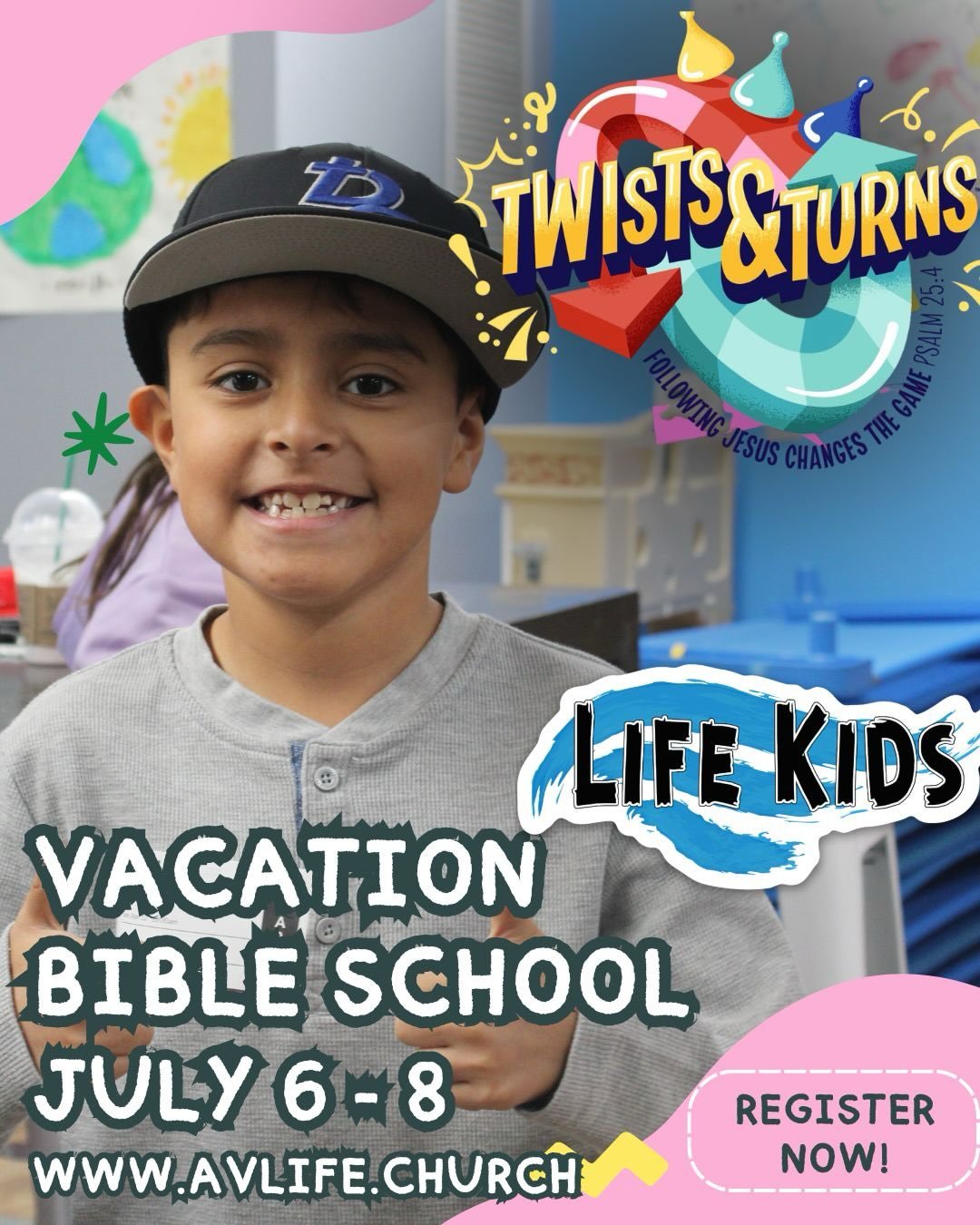 🎲✨ LIFE KIDS VBS IS COMING! ✨🎲

Calling all K&ndash;5th graders - get ready for an unforgettable adventure at Vacation Bible School: Twists &amp; Turns! 🌀🎉

July 6&ndash;8 from 6&ndash;8PM, kids will travel through the winding path of the Apostle