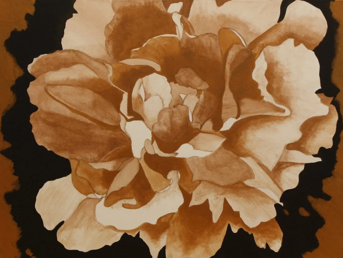 bronze, copper, metallic, acrylic, painting, black, peony, flower, wall art, wall decor, gift, artwork