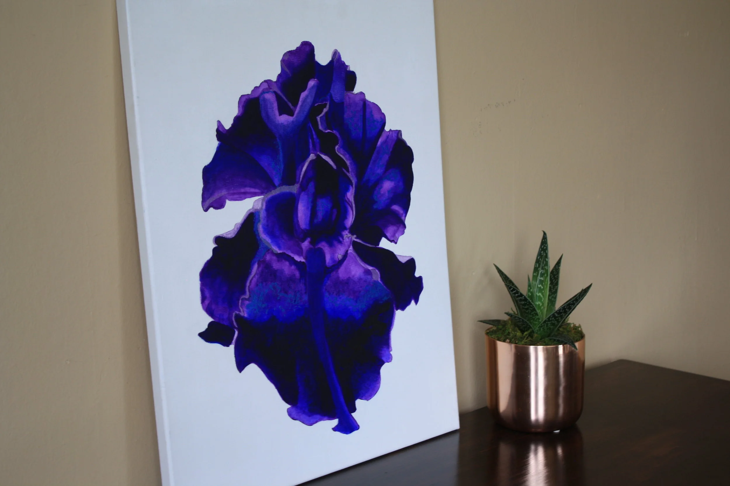 Purple Bearded Iris Flower Original Painting by Champagne Reid