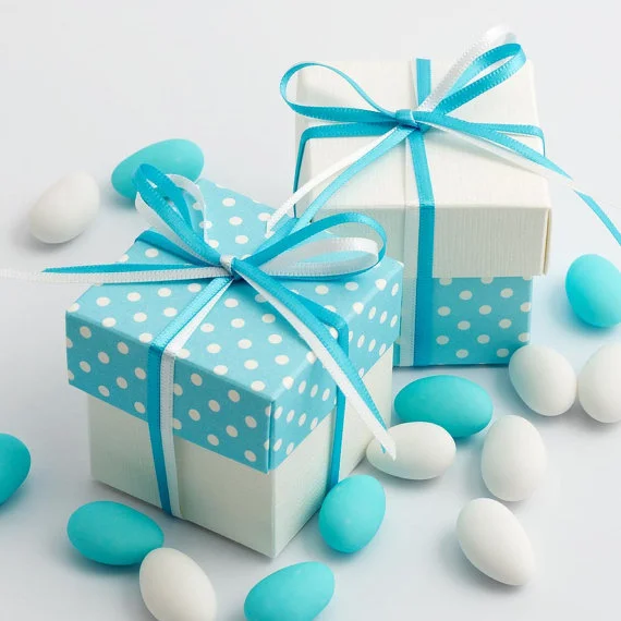 2x2 " Blue Polka Dot and White favor box