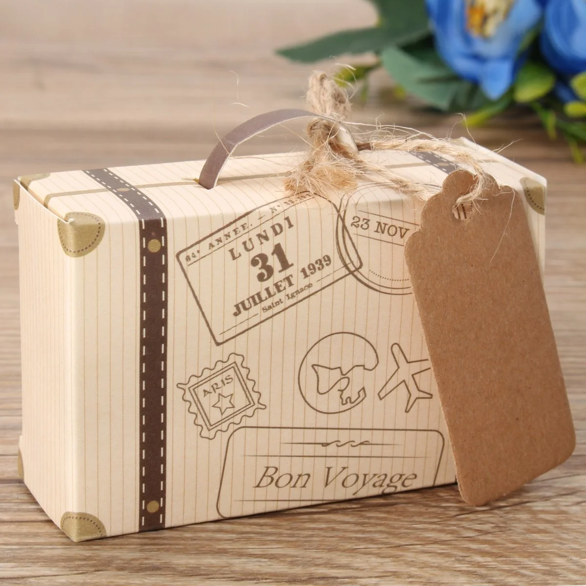 suitcase favor box with tag