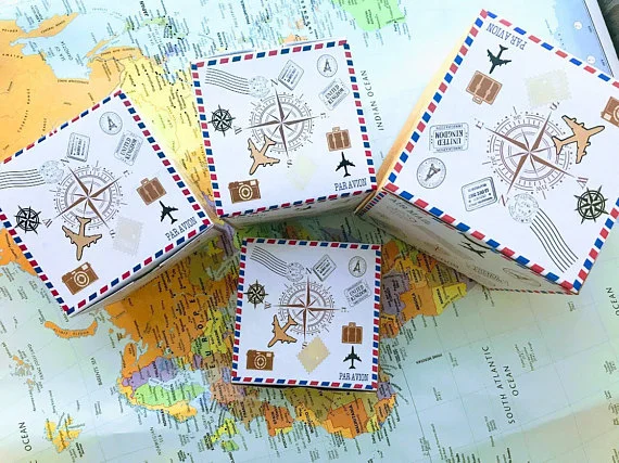 Airplane compass airmail favor box