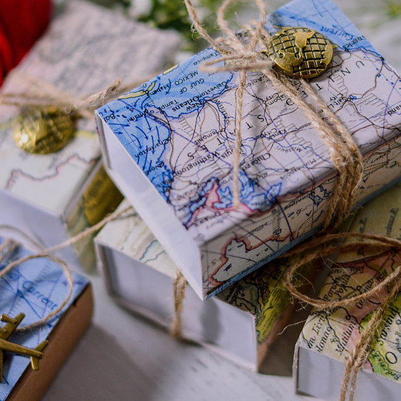 Matchbox world map decor favor box