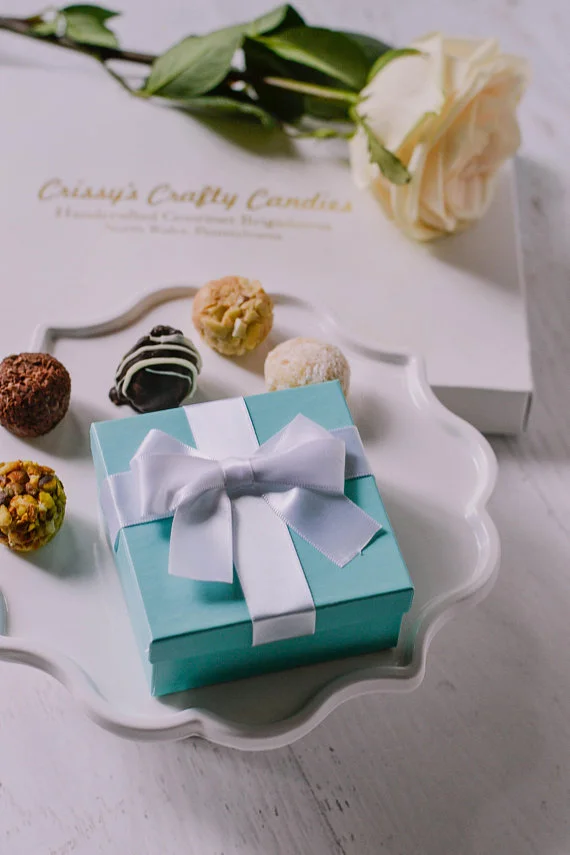 Bride and Co centerpieces robin egg blue favor boxes