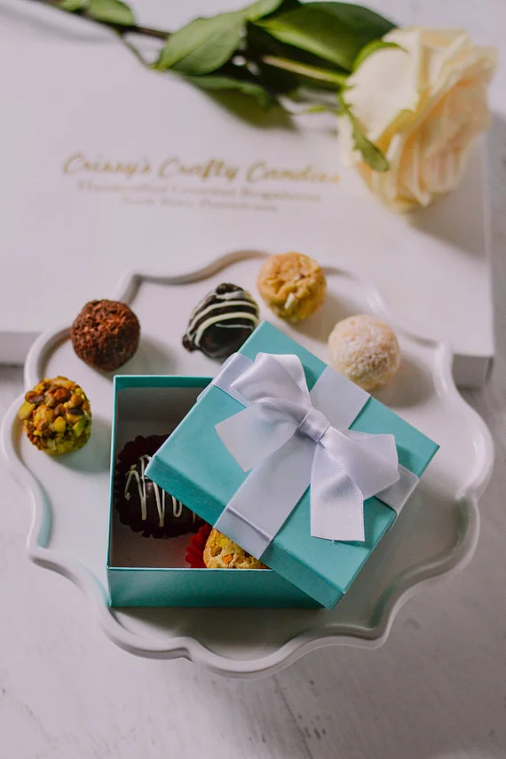 Blue glamour tea party favor box