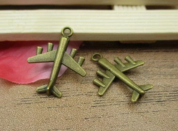 10 Airplane Charms pendant in Antique Bronze